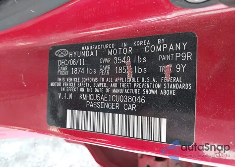 2012 Hyundai Accent Se z USA, uszkodzony, nr VIN KMHCU5AE1CU038046